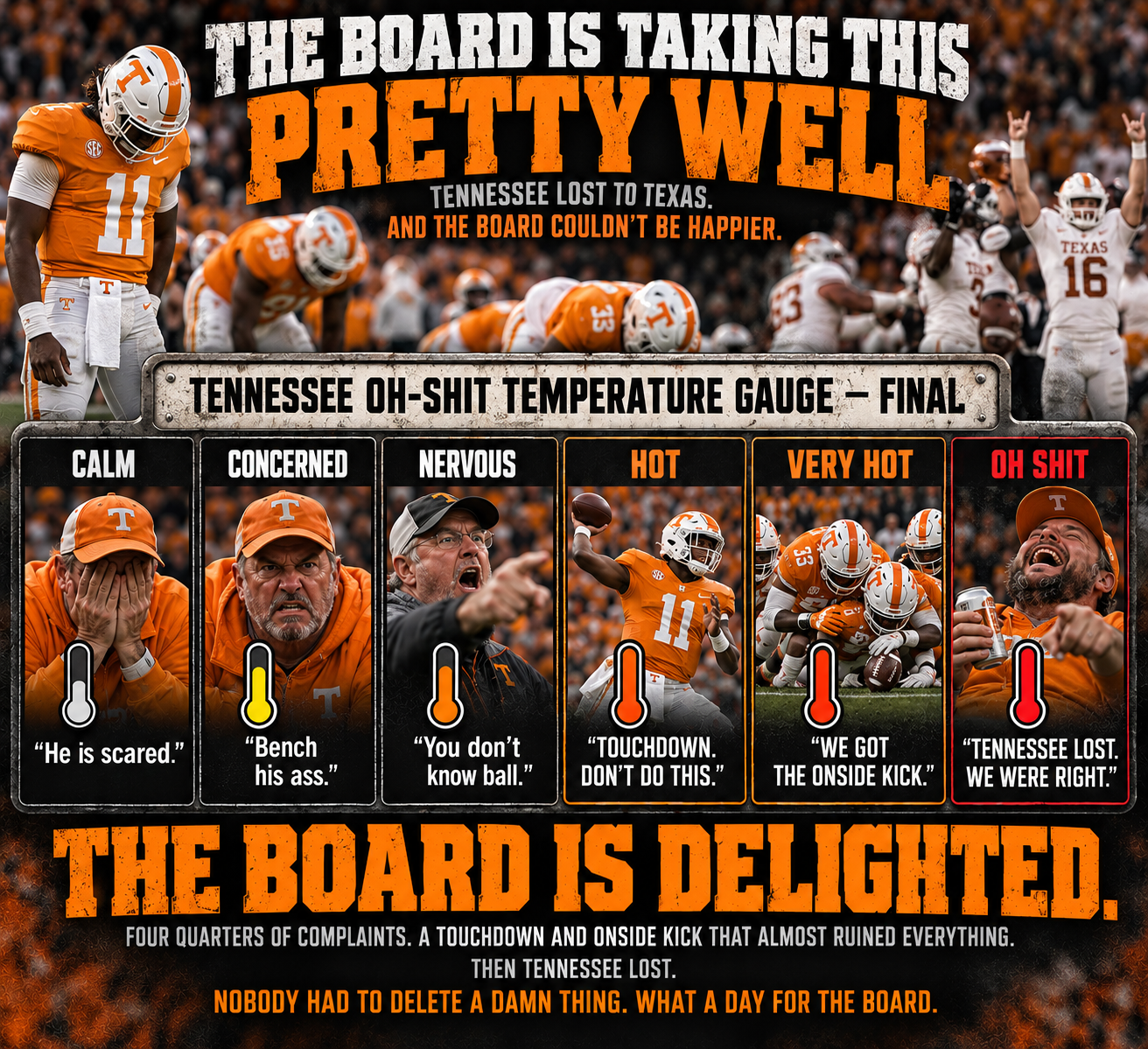 Vols Almost Come Back Against No. 1 Texas. The Board Is Miserably Happy.